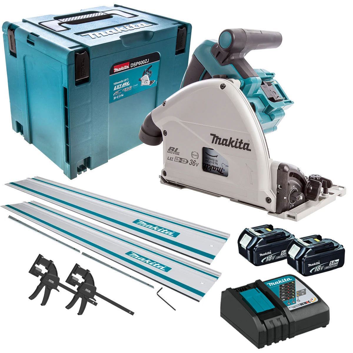 DSP600TJ 36V Brushless Plunge Saw 2 x 5.0Ah Batteries & Accessories Set