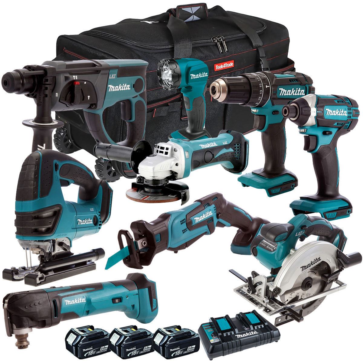 18V 9 Piece Combo Kit with 3 x 5.0Ah Batteries & Charger T4TKIT-196