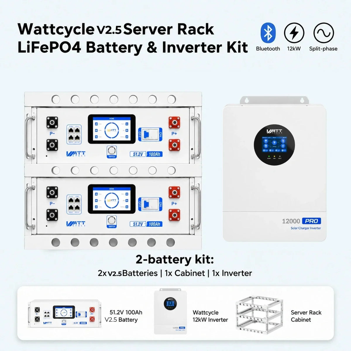 WattCycle 48V 100Ah LiFePO4 Server Rack Battery V2.5