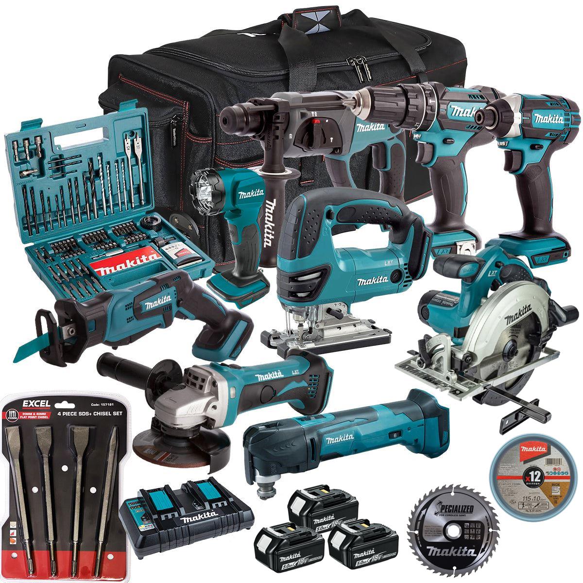 18V 9 Piece Combo Kit with 3 x 5.0Ah Battery Charger & Accessories Set T4TKIT-17213