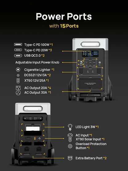 3840Wh Portable Power Station,Expandable Solar Generator to 11520Wh