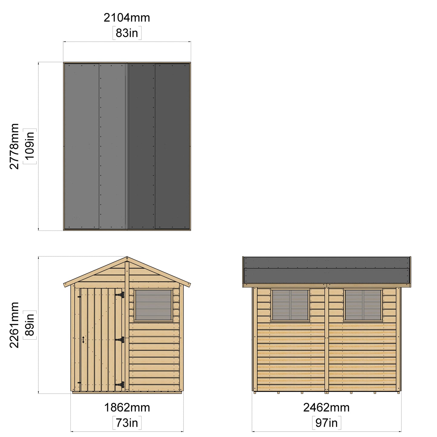 Calinza 8ft x 6ft Garden Shed Apex Roof With Windows