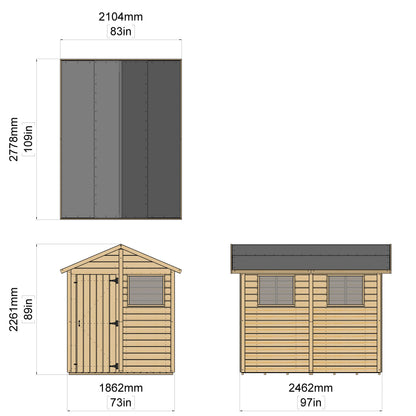 Calinza 8ft x 6ft Garden Shed Apex Roof With Windows