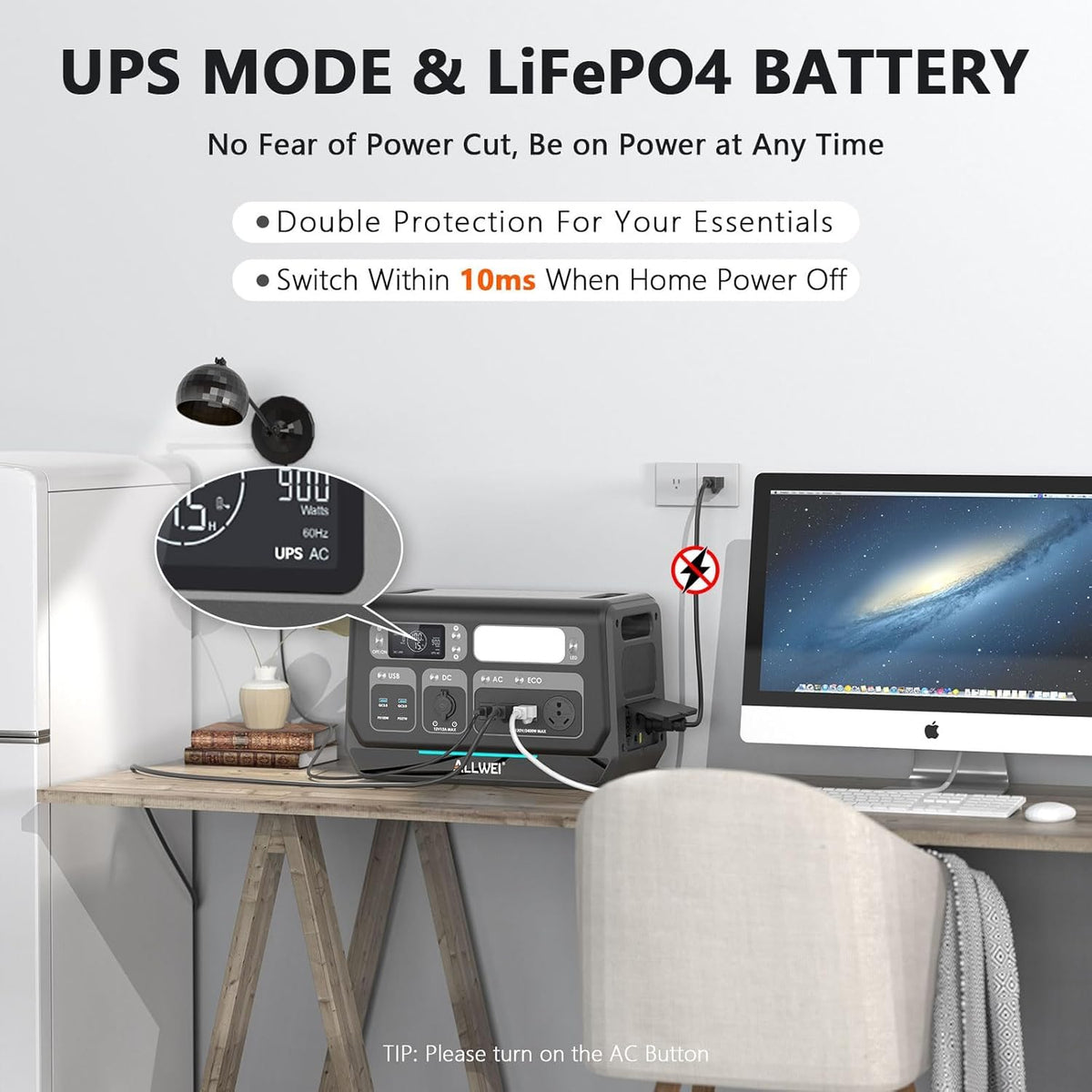 Power Station 2400W (Peak 4800W), 2048Wh LiFePO4 Solar Generator