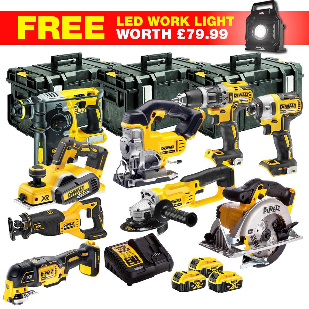 DCKT4T10WLF 18V XR 10 Piece Power Tool Kit with 3 x 5.0Ah Batteries & Toughsystem Box