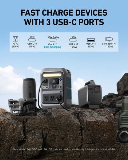 C300 Portable Power Station, 288Wh Solar Generator for Camping