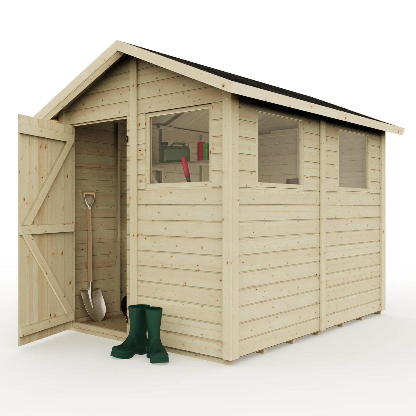 Calinza 8ft x 6ft Garden Shed Apex Roof With Windows