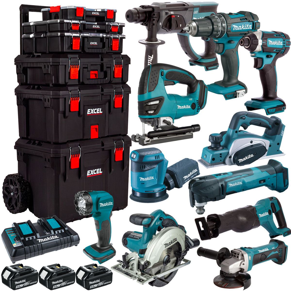 18V 11 Piece Power Tool Kit with 3 x 5.0Ah Battery & Trolley Toolbox