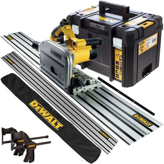 DWS520KT 240V Plunge Saw with 2 x 1.5m Guide Rails Connector Clamps & Bag