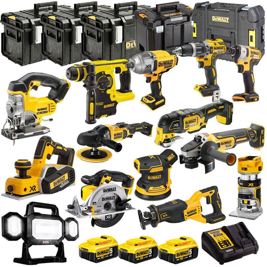 18V 14 Piece Power Tool Kit with 3 x 5.0Ah Battery Charger & Box DEWKIT28