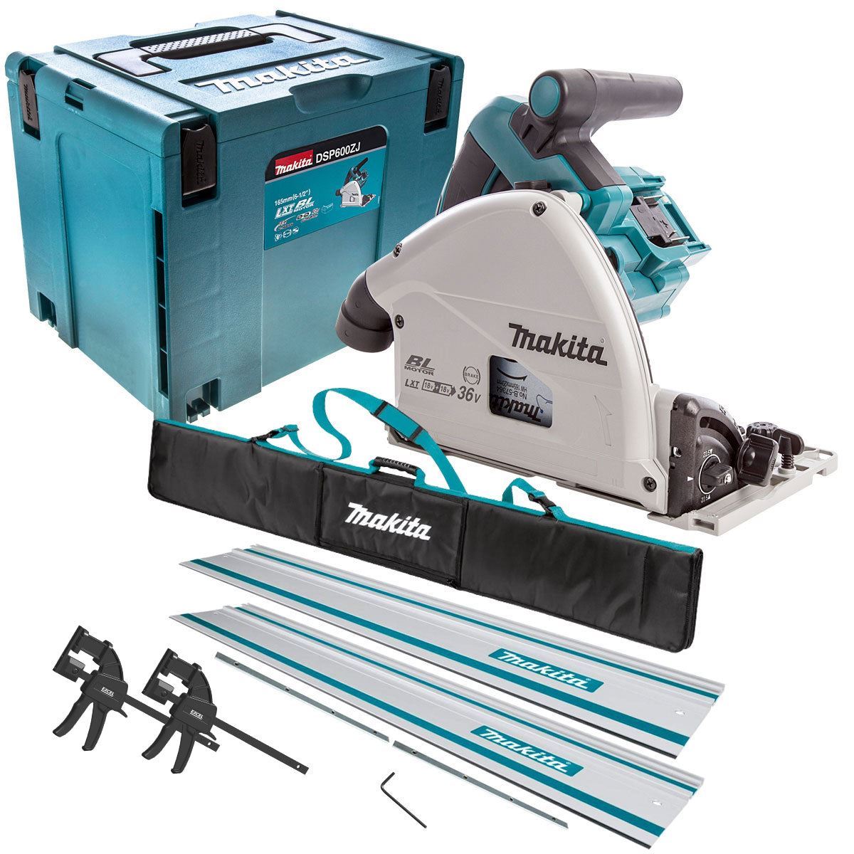 DSP600ZJ 36V Brushless Plunge Saw Body Only with 2 x Guide Rail, Clamp, Bag & Case