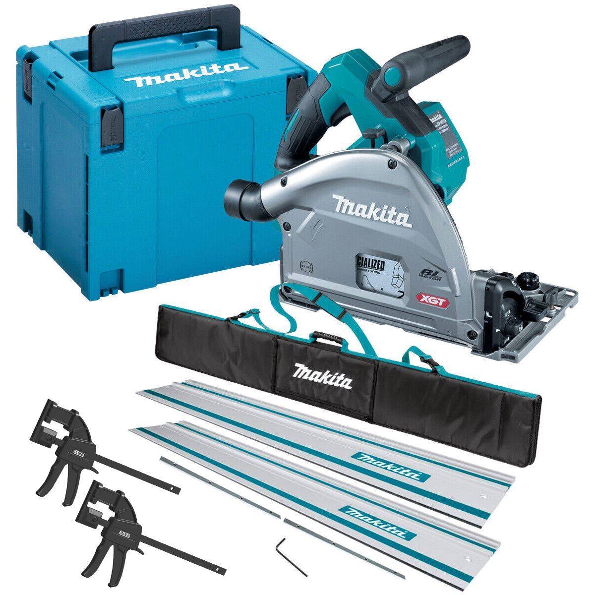 SP001GZ03 40V Brushless Plunge Saw Body Only With 2 x Guide Rail, Clamp, Bag & Case